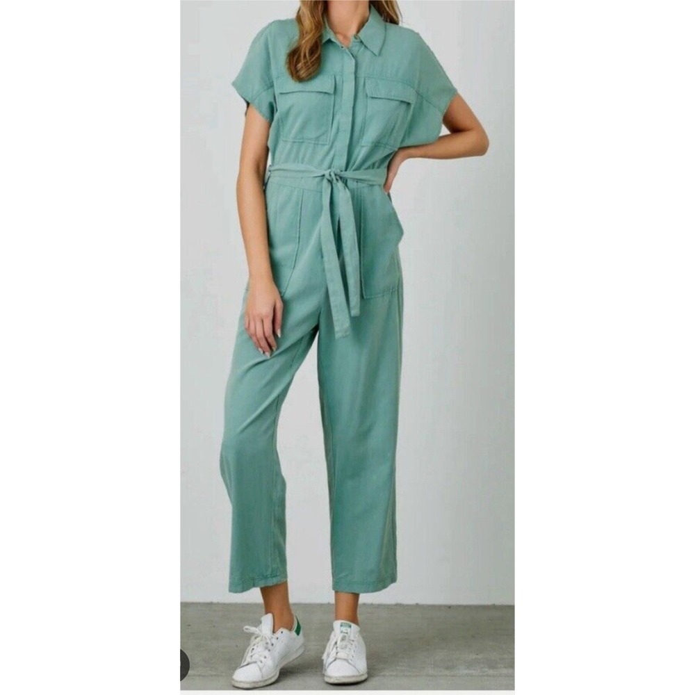 Universal Thread Green Utility Belted Short Sleeve  Linen‎ Jumpsuit Pants Size 0